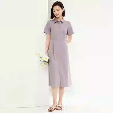 佐丹奴 收腰梭织衬衫式时尚短袖连衣裙 女款