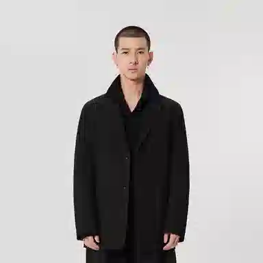 速写 纯色拉链口袋暗扣长袖西装 男女同款 本黑