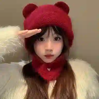 恩僾德 减龄可爱秋冬季小熊针织套头帽骑行护耳防寒保暖百搭大头围显脸小 聚酯纤维 绒线帽 男女同款情侣款