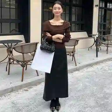 美洋 纯色方领短款修身长袖针织衫 女款