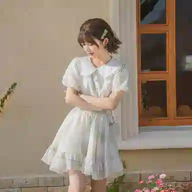 森女部落 仙气碎花系带裙子高腰小个子半身裙 女款 杏色