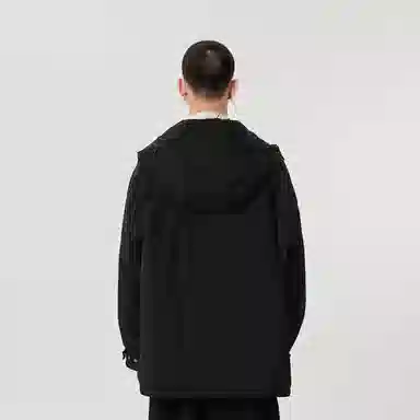 速写 纯色宽松长袖连帽拉链棉服 男女同款