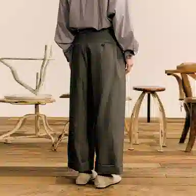 速写 绵羊毛宽松直筒休闲裤 男款 杂黑