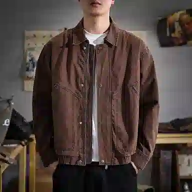遨宇 美式休闲复古潮牌拼接痞帅工装极简风宽松百搭肌理感户外百搭外套夹克 男款