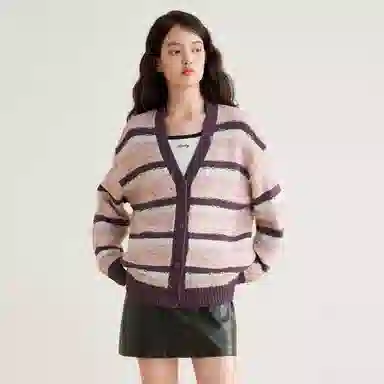 LEDIN Striped V-Neck Knit Sweater