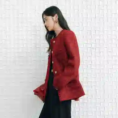 太平鸟 法式毛边小香风单排扣圆领合身夹克外套 女款