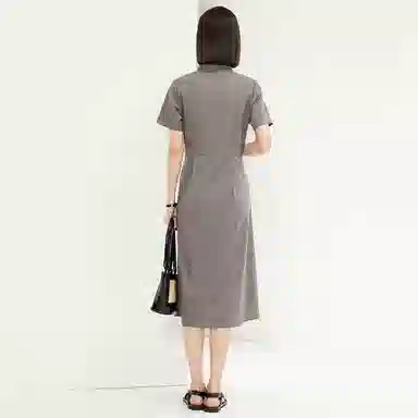 佐丹奴 收腰梭织衬衫式时尚短袖连衣裙 女款