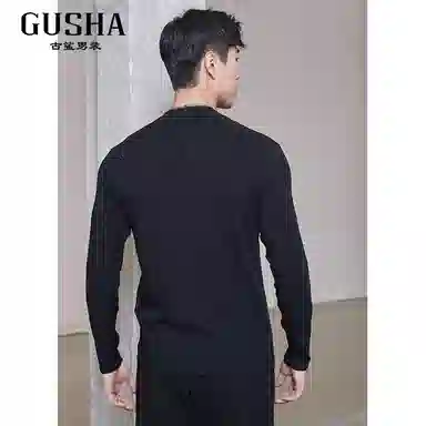 古鲨 休闲提花纯色通勤长袖卫衣 男款