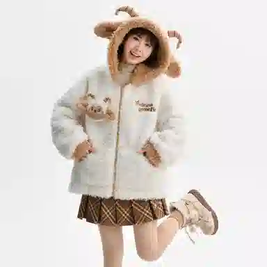森女部落 羚羊公主原创可爱小羊软糯萌趣立体玩偶保暖卫衣 女款 米白色