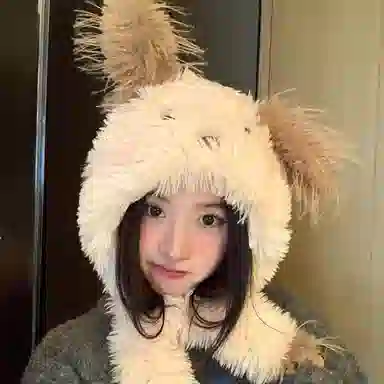 恩僾德 甜美可爱小众百搭秋冬季高颜值护耳帽御寒骑车保暖大头围显脸小 聚酯纤维 绒线帽 男女同款情侣款
