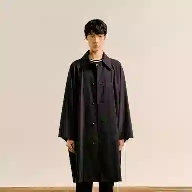 速写 宽松长袖长款翻领风衣 男 本黑