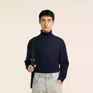 速写 羊毛修身内搭高领简约舒适保暖时尚休闲纯色厚款长袖毛衣 男款