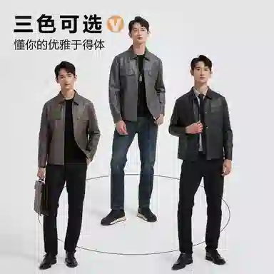 古鲨 工装风潮流翻领高级颗粒纹痞帅直筒外套皮衣 男款