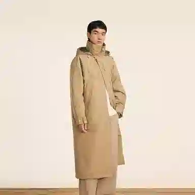 速写 长款纯色简约保暖宽松连帽户外大口袋羽绒服 男款