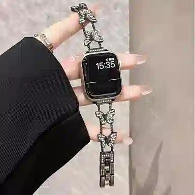 老佳 苹果适用 手表表带 金属材质 蝴蝶闪钻男女通用