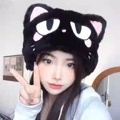 恩僾德 可爱猫耳朵毛绒绒加绒加厚保暖骑车 聚酯纤维 帽子 男女同款情侣款