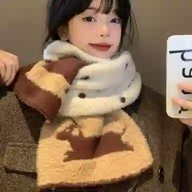 恩僾德 美拉德双面腊肠狗高颜值冬季秋冬氛围感韩系保暖学生围脖 涤纶 绒线围巾 男女同款情侣款