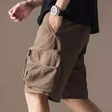 贵色 时尚潮牌高端美式户外通勤机能薄款透气舒适宽松直筒多口袋设计阔腿休闲五分中裤工装短裤 男女同款