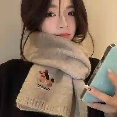 恩僾德 可爱小狗刺绣针织秋冬保暖防寒时尚百搭高级感 聚酯纤维 围脖 男女同款情侣款