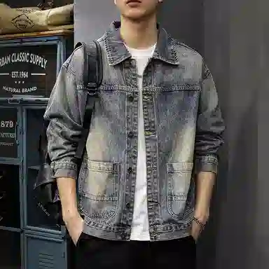前进牛 美式休闲经典复古潮牌痞帅水洗上衣潮流高级感高街牛仔外套 男款