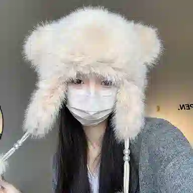 恩僾德 可爱卡通小浣熊尾巴护耳小众百搭高颜值加厚显脸小保暖防寒毛绒 聚酯纤维 雷锋帽 男女同款情侣款