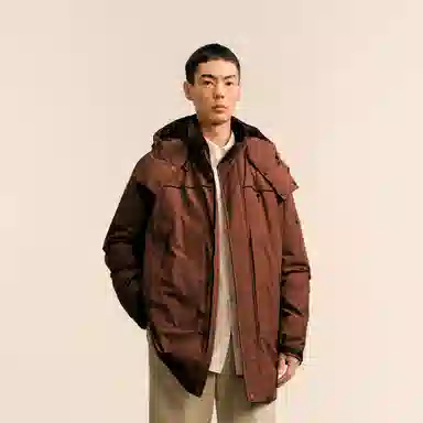 速写 宽松连帽保暖派克中长款羽绒服 男款