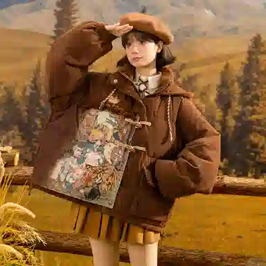 Sen Female Tribe Melard Vintage Oil Painting Series Down Jacket Brown