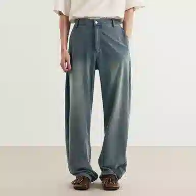 速写 夏季弯刀休闲宽松水洗做旧长裤牛仔裤 男款