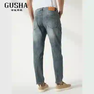 古鲨 抗皱潮流水洗白休闲长裤牛仔裤 男款