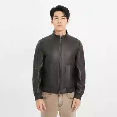 利郎 时尚都市立领短款口袋装饰质感百搭秋季皮衣 男款