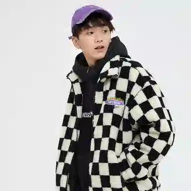 美特斯邦威 国潮撞色棋盘格加厚棉服 男款