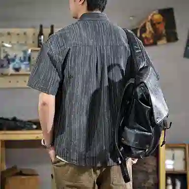 遨宇 美式高端休闲潮牌泡泡肌理感冰丝凉感衬衫男薄款户外痞帅休闲工装短袖衬衣 男女同款