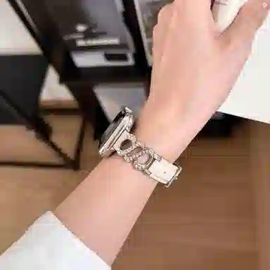 老佳 苹果适用 手表表带 牛皮材质 镶钻金属拼皮表带男女通用