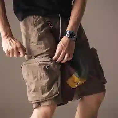 贵色 时尚潮牌高端美式户外通勤机能薄款透气舒适宽松直筒多口袋设计阔腿休闲五分中裤工装短裤 男女同款