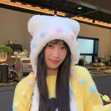 恩僾德 甜美可爱猫耳朵毛绒绒针织流苏小众百搭高颜值防寒保暖显脸小 涤纶 绒线帽 男女同款情侣款