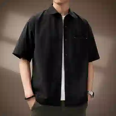贵色 高端复古山系户外高街潮牌短袖衬衫 男女同款 黑色