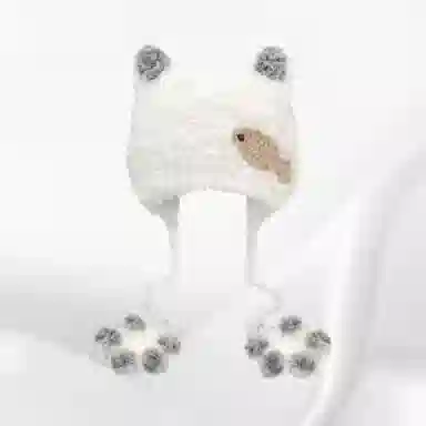 恩僾德 可爱小猫爪毛绒护耳手工针织卡通骑行保暖百搭包头 涤纶 绒线帽 男女同款情侣款