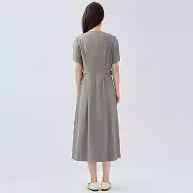 佐丹奴 收腰圆领梭织休闲短袖连衣裙 女款