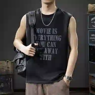 前进牛 休闲高街潮牌做旧背心 男女同款