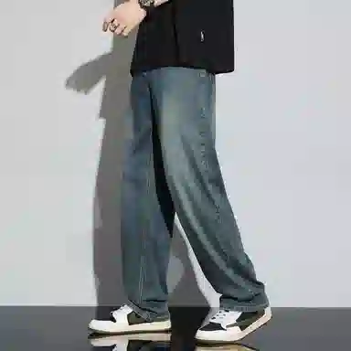 童先森 薄款潮牌复古直筒宽松阔腿牛仔裤 男款