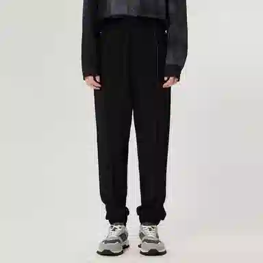 速写 纯色松紧腰束脚针织休闲裤 男女同款 本黑
