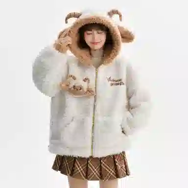 森女部落 羚羊公主原创可爱小羊软糯萌趣立体玩偶保暖卫衣 女款 米白色