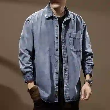 贵色 美式高街英伦风简约潮牌时尚都市风水洗立体裁剪设计工装牛仔外套 男女同款