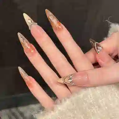 凡泽 朝露秋冬金棕猫眼堆钻  穿戴甲 长款美拉德渐变 爆闪