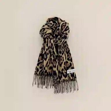 恩僾德 甜酷复古豹纹保暖百搭 涤纶 绒线围巾 男女同款情侣款