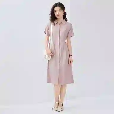 佐丹奴 收腰纯色翻领简约百搭短袖连衣裙 女款