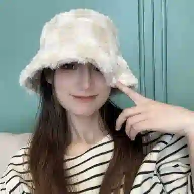 恩僾德 棋盘格毛绒女秋冬季高颜值显脸小大头围大号大码羊羔毛水桶盆帽 涤纶 渔夫帽 男女同款情侣款
