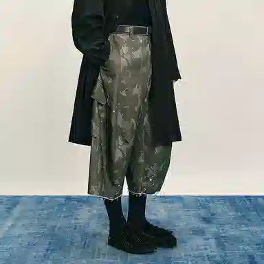 速写 秋季宽松棉质直筒裤休闲短裤 男款