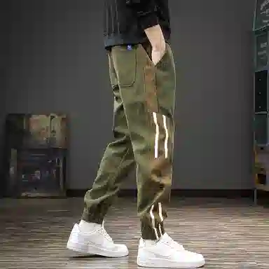 遨宇 秋季复古经典潮流拼接束脚极简风宽松潮牌工装裤春季卫裤百搭户外大码哈伦运动裤休闲裤 男款
