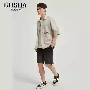 古鲨 潮流精品宽松五分短袖衬衫 男款